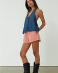 Gingham woven shorts. Elastic waistband. Side and back pockets. Fully lined. red gingham shorts. summer shorts. red boxer shorts. red gingham boxer shorts. cute casual outfit. cute lounge shorts