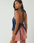 Gingham woven shorts. Elastic waistband. Side and back pockets. Fully lined. red gingham shorts. summer shorts. red boxer shorts. red gingham boxer shorts. cute casual outfit. cute lounge shorts
