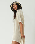 crochet net oversized shit. cream oversized shirt. pool cover up. beach cover up. tan oversized shirt