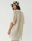 crochet net oversized shit. cream oversized shirt. pool cover up. beach cover up. tan oversized shirt
