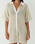 crochet net oversized shit. cream oversized shirt. pool cover up. beach cover up. tan oversized shirt