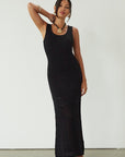 Crochet knit sleeveless maxi dress. Partially lined. black maxi dress. black crochet maxi dress. summer dress. evening dress. nice dinner dress