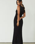 Crochet knit sleeveless maxi dress. Partially lined. black maxi dress. black crochet maxi dress. summer dress. evening dress. nice dinner dress