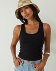 Ribbed knit tank top. Unlined. black ribbed tank. black tank top. basic tank top. black basic tank top
