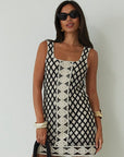 Crochet woven dress. Fixed straps. Fully lined. crochet mini dress. evening dress. nice dinner dress. summer dress.
