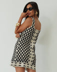 Crochet woven dress. Fixed straps. Fully lined. crochet mini dress. evening dress. nice dinner dress. summer dress.