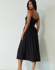 Knit midi dress. Ribbed knit bodice. Adjustable straps. Partially lined. Black midi dress. summer dress.