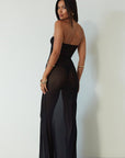 Knit mesh maxi dress. Strapless neckline. Front metal detail. Unlined. black maxi dress. black mesh maxi dress. mesh maxi dress. strapless maxi dress. mexico trip outfit. florida outift. evening dress. vacation dress.