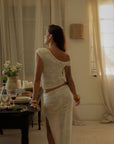 Knit lace maxi skirt. Elastic waist. Ruched sides. Side slit. Fully lined.European summer aesthetic. Tuscany outfit inso. Tuscany aesthetic. Summer skirt. white lace skirt. summer outfit. everyday skirt. vacation skirt. outfit to wear to tuscany. day skirt. going out skirt. white lace maxi skirt. nice dinner skirt.