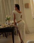 Knit lace maxi skirt. Elastic waist. Ruched sides. Side slit. Fully lined.European summer aesthetic. Tuscany outfit inso. Tuscany aesthetic. Summer skirt. white lace skirt. summer outfit. everyday skirt. vacation skirt. outfit to wear to tuscany. day skirt. going out skirt. white lace maxi skirt. nice dinner skirt.