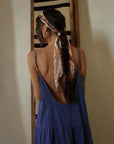 Tiered denim maxi dress. Adjustable straps. V-neckline. Front slit. Low back. Unlined. European summer aesthetic. Tuscany outfit inso. Tuscany aesthetic. Summer dress. denim maxi dress. summer outfit. everyday dress. vacation dress. outfit to wear to tuscany. day dress.