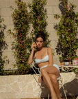 European summer vacation. European summer outfit. European summer. European summer set. European summer aesthetic. Tuscany outfit inso. Tuscany aesthetic. Summer top. bralette and short set. loungewear. cute loungewear. blue lounge set. blue loungewear set. blue cotton set. blue bra. blue shorts