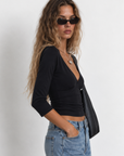 black Soft V neck top
3/4 sleeve top
V neckline
Unlined