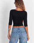 black Soft V neck top
3/4 sleeve top
V neckline
Unlined