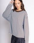 Striped long sleeve top
Crewneck
Unlined
blue and brown striped long sleeve top