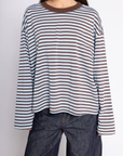 Striped long sleeve top
Crewneck
Unlined
blue and brown striped long sleeve top