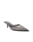 Leopard printed mesh heel
Low kicked-in stiletto heel
Closed pointed toe
Open heel counter
Slip on
Heel height: 2.5"
Synthetic