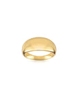 A gold-plated, dome-shaped ring with a glossy finish on a white background.