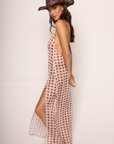 Chiffon checkered printed maxi dress
Halter neck
Deep plunge neckline
Thigh-high slit
Side zipper closure
Unlined/sheer
gingham printed sheer dress
sheer cover up
resort wear cover up dress