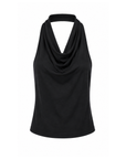 black Halter neck top
Low back
Neck button closure
Partially lined