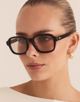 Oversized square sunglasses
Featuring peach colored lenses paired with a dark brown frame
Acetate frame
100% UV protection
Gold foil style detailing on inner right arm
Width: 12.9cm / Lens Heigh: 3.67cm / Arm Length: 14cm / Nose Bridge: 1.9cm