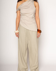 Woven wide leg pants. Elastic waist with drawstring closure. Side pockets. Back pocket. Unlined. resort wear. lounge wear. resort vacation pants. flowy pants. linen pants