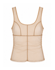tan beige Layered tank top
Chiffon top layer
Cinched
U neckline
Lined