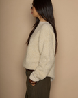 Fuzzy boucle knit sweater. Crewneck. Unlined. beige sweater. fall sweater. winter sweater. bone sweater