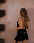 Crossover halter micro mini dress
Deep V-neckline
Adjustable neck tie
Open back
Fully lined
black deep v mini dress
coachella mini dress
stagecoach mini dress
festival outfit