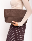 Brown suede clutch bag