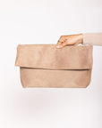 Beige Faux suede fold over clutch bag