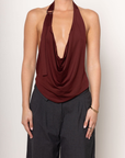 Halter top
Adjustable neck and back straps
Cowl neckine
Open back
Lined
red burgundy cowl neck halter top
going out top
holiday top
holiday outfit