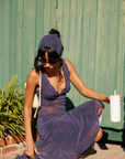 blue and white Mesh polka dot tank top
Comes with head scarf
V-neck neckline
Ruffle trim
Partially unlined/Sheer
spring outfit