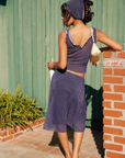 blue and white Mesh polka dot midi skirt
Scalloped elastic waistband
Ruffle trim
Lined
spring outfit