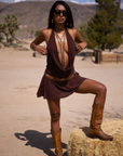 brown Tiered halter mini dress
Front and back cowl drape
Adjustable neck tie
Lined
coachella outfit
coachella dress
stagecoach outfit
stagecoach dress
festival outfit
