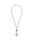 Long CZ stone cross pendant necklace
Beaded chain
Adjustable lobster clasp closure