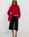 black Long line gaucho shorts
Jorts
Button/fly closure
4 pocket construction
Front pleating detail
Unlined