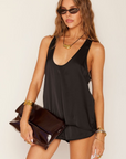 black Satin tank top
Piping trim detail
Raceback
U neckline
Unlined