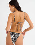 Zebra printed bikini bottoms
Adjustable coverage at front & back
Adjustable ties at sides
Fully lined