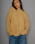 Fuzzy boucle knit sweater. Crewneck. Unlined. tan sweater. everyday sweater. fall sweater. winter sweater. carmel sweater