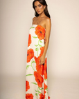 Strapless floral maxi dress
Back clasp closure
Elastic band
summer maxi dress
loral wedding guest dress