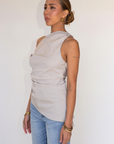 beige Woven tank top
Fixed straps
Twist strap
Ruched side
Asymmetric hem
Unlined
off the shoulder tank top
going out top
linen top
