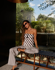 Brown and cream striped tube top
Brown and cream striped pant
striped pant and tube top set
Resort outfit
