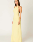 yellow Chiffon halter maxi dress
Fitted column silhouette
High draped halter neckline
Smooth front bodice
Gathered waist detailing
Self-tie at neckline with concealed side zipper
Fully lined
Yellow wedding guest maxi dress