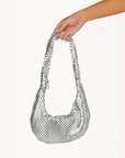 silver metallic shoulder bag