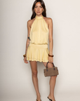 yellow Halter mini dress
Adjustable neck tie
Flowy skirt
Low back
Lined
summer mini dress
semi formal halter mini dress
butter yellow mini dress