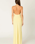 yellow Chiffon halter maxi dress
Fitted column silhouette
High draped halter neckline
Smooth front bodice
Gathered waist detailing
Self-tie at neckline with concealed side zipper
Fully lined
Yellow wedding guest maxi dress