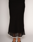 Woven polka dot maxi skirt
Side zipper closure
Lined
Contrast color block bottom detail
Black and white polka dot maxi skirt
Summer skirt
Spring skirt
