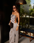 Brown and cream striped tube top
Brown and cream striped pant
striped pant and tube top set
Resort outfit