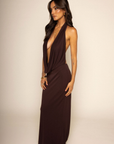 Halter maxi dress
Deep cowl neck
Open back
Adjustable back strap
Lined
brown halter maxi dress